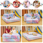 Lamerge Toddler Couch Glow in The Dark Toddler Fold Out Couch for playroom, Convertible Baby Fold Out Play Foam and Floor Cushion for Bedroom (Rainbow+Unicorn)