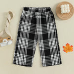 Toddler Kids Baby Boy Girl Gingham Pants Elastic Waist Striped Plaid Long Pants Spring Fall Winter Casual Trousers (A-Black, 3-4 Years)