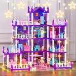 4 Stories Dollhouse for Girls, DIY Doll House Accessories Playhouse with Furniture and 11 Rooms, Pretend Play House with Lights for Kids, Portable Building Dolls Playset Toys Kit Gift for Ages 6+