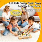 Wooden Busy Board with LED Light–Montessori Baby Learning Toys for Toddlers 1-4, Sensory Activity Board, Travel Toys & Educational Birthday / Christmas Music Gifts for 1+ Year Old Boy (Silver Handle)