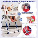 BABY JOY High Chair for Babies & Toddlers, Foldable Highchair with Adjustable Backrest/Footrest/Seat Height, Double Removable Trays, Detachable Seat Cushion, 4 Lockable Wheels (Colorful)
