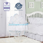 Dream On Me Lacy Portable 2-in-1 Bassinet & Cradle with Full Canopy, Storage Basket, Locking Wheels, Lightweight Frame, JPMA & BSA Certified, Includes 1” Mattress Pad -Blue and White
