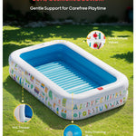 QPAU Kiddie Pool – 65" x 39" Inflatable Pool for Kids & Toddlers, Ball Pit & Baby Pool with Soft Cushioned Floor, Canopy for Sun Protection, Durable Outdoor Play Toys for Backyard & Indoor (Blue)