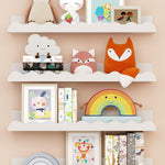 Kids' Bookshelf Set of 4 - White Floating Nursery Book Shelves, Picture Ledge Shelf for Wall Decor and Storage - Perfect for Books, Toys, Photo Frames, and Nursery Décor