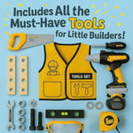 Kids Tool Set with Carrying Case, Electronic Toy Drill with Bits & Construction Vest – Pretend Play Kit with Safety Googles, Gas Shield, Tape Measure, Saw, Bubble Level, Screwdriver, Nuts & Bolts