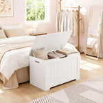 Epetlover Storage Chest with Flip-top Lid, Large Wood Trunk Bench with Safety Hinge, Bedroom Living Room Clothes Blanket Organizer Bin with 100L Storage Area, White