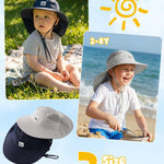 Kids Sun Hat with Neck Flap, UPF 50+, Quick Dry Beach Hat for Baby Boys Girls (US, Age, 2 Years, 8 Years, Light Gray+Navy Blue)