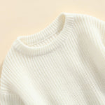 Karwuiio Toddler Baby Girl Boy Knit Sweater Round Neck Long Sleeve Pullover Sweatshirt Fall Winter Clothes (White, 12-18 Months)