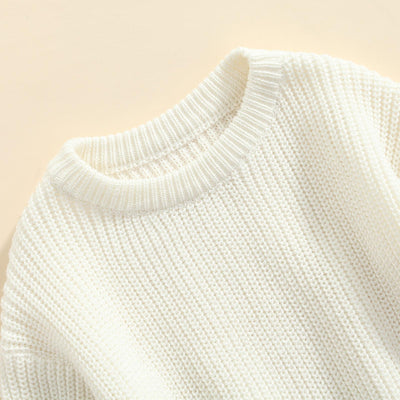Karwuiio Toddler Baby Girl Boy Knit Sweater Round Neck Long Sleeve Pullover Sweatshirt Fall Winter Clothes (White, 12-18 Months)