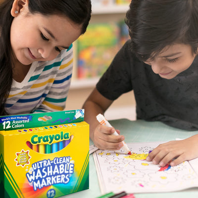 Crayola Broad Line Markers (12 Count), Washable Markers for Kids, Assorted Colors, Arts & Crafts Supplies, For Coloring Books & Art Projects, Ages 3+