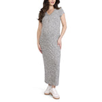 Motherhood Maternity Women's Short Sleeve V-Neck Henley Rib Knit Bodycon Maxi Pregnancy Dress, Heather Grey, Small