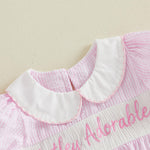 Lamuusaa Newborn Baby Girl Clothes Smocked Peter Pan Bubble Romper Turtle Embroidery Stripe Bodysuit Infant Summer Outfit (Pink, 0-3 Months)