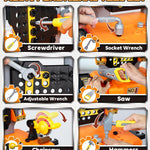 Lehoo Castle Kids Tool Bench with Electric Drill and Construction Vehicles, 2-in-1 Workbench and Toolbox for Toddlers, STEM Learning Toys for Age 3-5, Birthday Gift for Boys & Girls