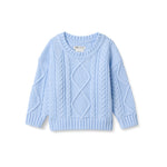 Amazon Essentials x Sofia Grainge Toddler Boys' Cable Crewneck Sweater, Light Blue, 2T
