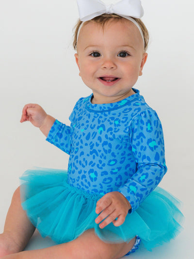 RuffleButts Baby Girls UPF 50+ Sun Protection Tulle Skirted Long Sleeve One Piece Rash Guard Swimsuit - Mermaid Princess, 12-18m