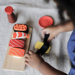 PlanToys® Wooden Pretend Play Food Sushi Kit for Kids | Kitchen Toy Includes Sushi Rolls, Nigiri, Soy Sauce Bottle & Serving Tray | Montessori Kitchen Role Play Toy for Toddlers