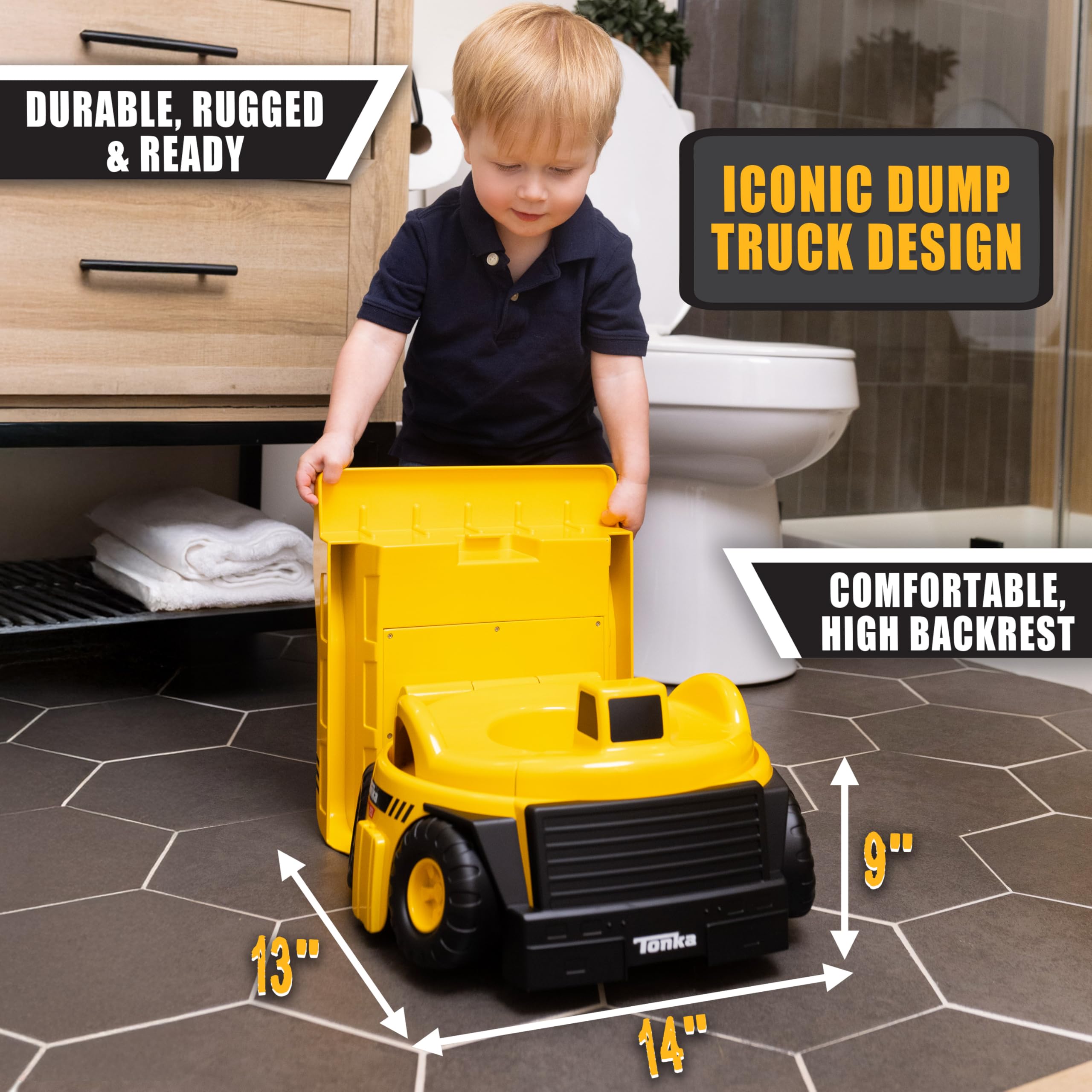 Tonka Dump Truck Potty Trainer – Potty Chair with Lid and Splash Guard, Removable Potty Ring with Handles