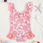 Kucnuzki Baby Girl Bathing Suit One Piece Swimsuit Pink Flower Bikini Set Baby 4T 5T Swimsuit Girls Toddler Ruffled Sleeveless Bathing Suits for Kids