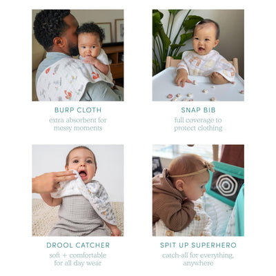aden + anais Silky Soft Bamboo Viscose Burpy Bib – Multi-Use, Absorbent 4-Layer Burp Cloth and Full-Coverage Snap-Closure Baby Bib in One, 22.5” X 11”, 2-Pack, French Floral