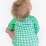 RUGGEDBUTTS Baby/Toddler Boy Swimsuit, One Piece Zipper Rash Guard Sunsuit with UPF 50+ Sun Protection - Spring Bud Gingham, 3-6m