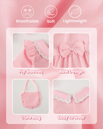 Kucnuzki 12-18 Month Girl Clothes Baby Girl Solid Color Outfit Long Sleeve Zip Up Dress Pink Collared Fall Winter Toddler Girls Plain Dresses with Cute Bag