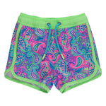 RUGGEDBUTTS Boys UPF50+ Sun Protected Stretch Dolphin Hem Swim Trunks - Neon Paisley Pop, 3-6m