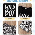 Kucnuzki Toddler Baby Boy Clothes Outfits Short Summer Sleeve Letters Printed Shirt Shorts Sets 2PC Little Boy Clothing (Black, 12-18 Months)