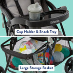 Kolcraft Cloud Plus Lightweight Baby & Toddler Umbrella Stroller with Large Storage Basket and Canopy, Reclining Seat, Child and Parent Trays, Compact Easy Fold for Travel - Slate Gray