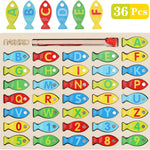 Magnetic Wooden Fishing Game Toy for Toddlers, Alphabet Fish Catching Counting Games Puzzle with Numbers and Letters, Preschool Learning ABC Math Educational Toys 3 4 5 Years Old Girl Boy Kids