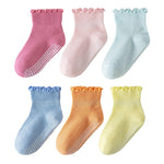 ANYANIME 6 Pairs Toddler Ruffle Socks for Girls Baby Grip Socks Non Slip Socks Cute Grippy Frilly Socks