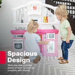 Step2 Fun with Friends Kids Kitchen Playset, Indoor/Outdoor Kitchenette, Interactive Play with Lights and Sounds, Durable Plastic, Includes 25 Piece Toy Accessories, Toddlers 2+ Years Old, Pink