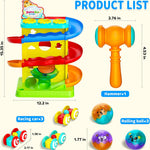 Funwee 2-in-1 Ball & Racing Car Ramp Toy for Toddlers, Race Track Hammer Rolling Lights Ball Drop, Interactive Montessori Learning Game Birthday Gift Idea for Kids 2 3 4 5+Year Old Girl Boy(Yellow)