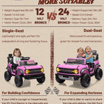 24V Ride on Toys for Big Kids, Licensed Ford Bronco Raptor 2 Seater Ride on Cars with Remote Control, Ride on Truck w/ 4-Wheeler Suspension, 3 Speeds, Led Lights, Bluetooth (24V, Pink)