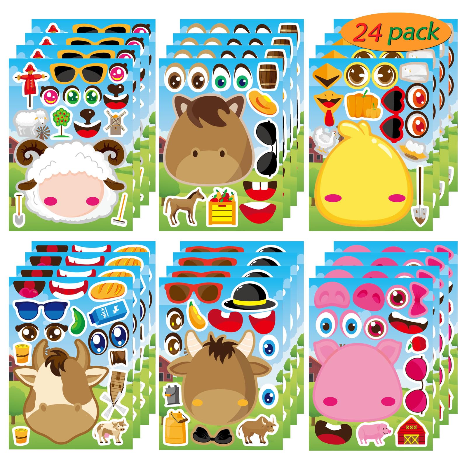 24 Sheets Make-a-face Stickers, Make Your Own Ice Cream Mix and Match Sticker Sheets DIY Summer Ice Cream Stickers for Kids Party Favors Activities
