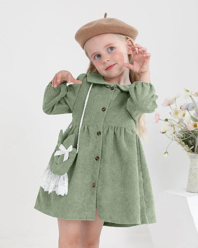 Mioglrie Toddler Girl Fall Dress Baby Girl Winter Clothes 6 12 18 24 Months Outfit Cute Dresses for Girls with Satchel