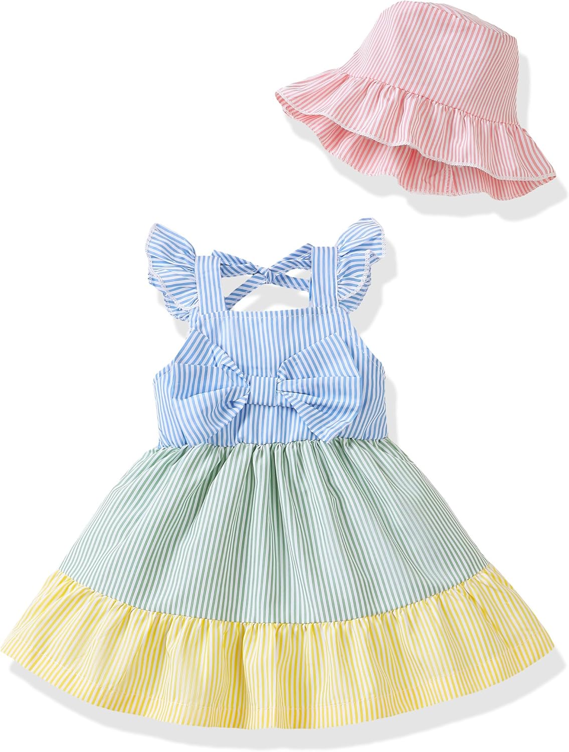 Renotemy Infant Baby Girl Dresses Toddler Girl Clothes Summer Cotton Linen Boho Smocked Sundress Gift for Girls with Hat