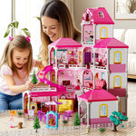 JUKUDAHU Villa Girls Toys for Kids Ages 2 3 4 5 6 7 - Indoor and Outdoor Toys for Ages 3-8 with 2 Dolls, Pretend Toddlers Playset with Accessories and Furniture, 4-8 Year Old Girl Birthday Gifts