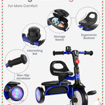 besrey Kids Tricycle with Flash Wheels for Ages 18 Months to 5 Years, Toddler Tricycle with Bell, Kids Tricycle, Gift for 2-5 Year Olds, Gift and Toy for Boys and Girls, Tricycle for Toddlers, Blue
