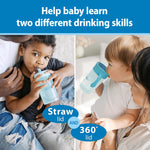 Dr. Brown's Milestones Straw to 360 Convertible Toddler Training Cup Set, 10 oz/300 mL, Interchangeable Silicone Straw and 360 Lids, Blue Ocean, BPA-Free, 9m+, 1-Pack