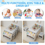5-in-1 Kids Art Table and Chairs, Toddler Table and Chair Set, Craft Play Desk for Kids, Convertible Art Easel with Paper Roll Holder & Storage Drawers, Children Activity Learning Center-Gray