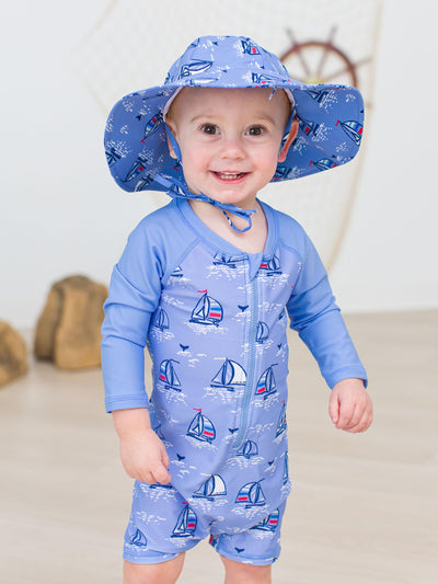 RUGGEDBUTTS Baby/Toddler Boy Swimsuit, One Piece Zipper Rash Guard Sunsuit with UPF 50+ Sun Protection - Crabby Cove, 3-6m