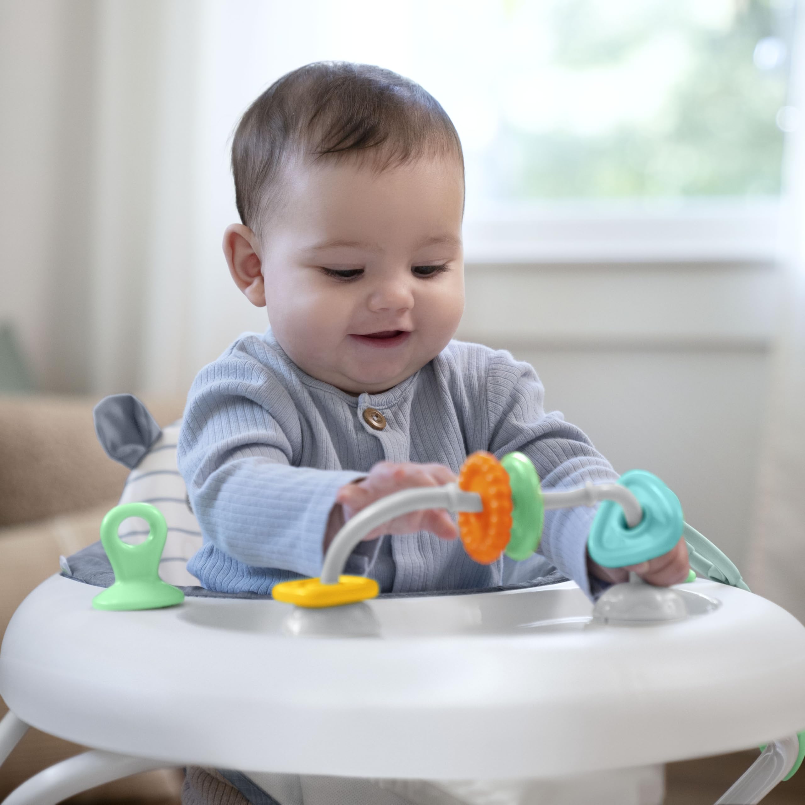 Ingenuity Smooth Strides Activity Baby Walker - Chambray, Developmental Walker, 3 Adjustable Heights, Toys Included, 6M-12M