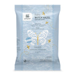 Pack of baby witch hazel soothing wipes with butterfly design on a light blue background