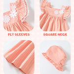 Kucnuzki Baby Girl Clothes 3 6 Month Girl Clothes Summer Pink Baby Dress Ruffle Fly Sleeve Square Neck A Line Casual Sundress Infant Dress Cute Outfit with Hat