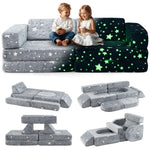 INFANS Modular Kids Play Couch, 10PCS Fluorescent Toddler Creative Sectional Fort Building Sofa for Playroom, Bedroom, Children Convertible Soft Foam Furniture Playset Floor Cushion Boys Girls