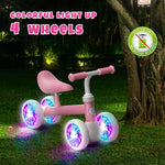 DRAMATION Baby Balance Bike for 1 Year Old Girls, 10-18 Months Toddler Balance Bike with No Pedal 4 Silence Wheels, Baby Walker, 1st Birthday Gift (Colorful Lighting)