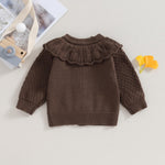 Baby Girls Knitted Cardigan Sweater Doll Collar Crochet Button Closure Cardigan Outerwear (Brown, 0-3 Months)