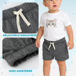 Feyoyi 4 Pack Baby Boy Shorts Cotton Pull On Baby Shorts Infant Boy Clothes Summer Casual Elastic Waist with Drawstring Black, Dark Gray, Ash Gray, Charcoal Gray Set A 12M