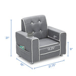Delta Children Chelsea Kids Upholstered Chair with Cup Holder, Soft Grey