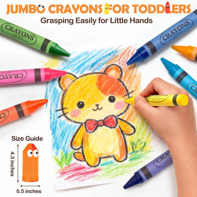 LovelyJn 24 Colors Jumbo Crayons for Toddlers 1-3 2-4, Non-Toxic Washable Silky Crayons for Kids Ages 3-5 4-8 6-8, School Art Supplies, Classroom Must Haves, Ideal Coloring Set Gifts for Boys Girls